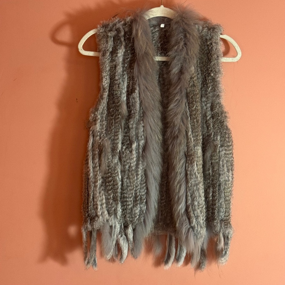 Grey Rabbit Fur Vest, Size Large